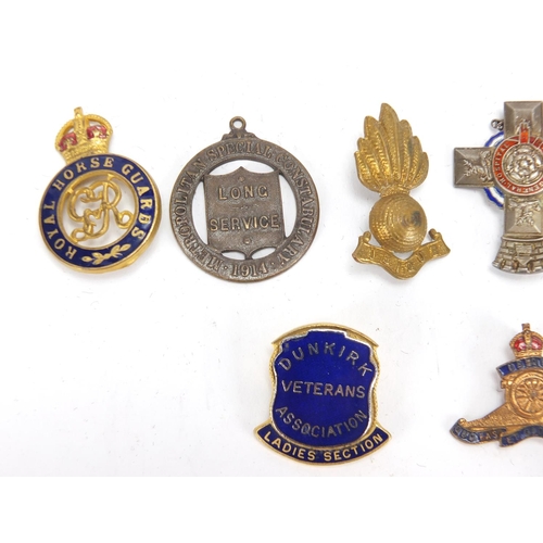 899 - Vintage buttons and badges including silver and enamel Barnet. General Hospital and Military example... 