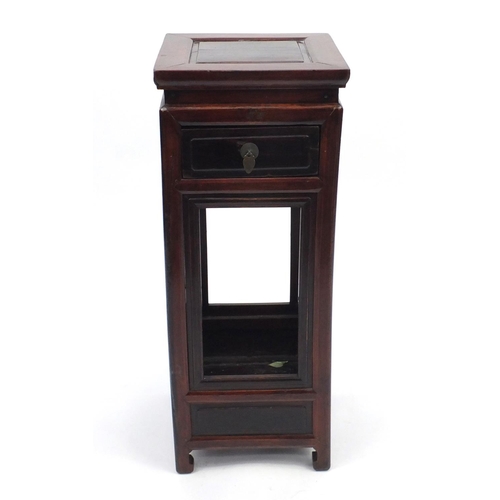 40 - Oriental hardwood plant stand with frieze drawer and under tier, 89cm H x 35cm W x 35cm D
