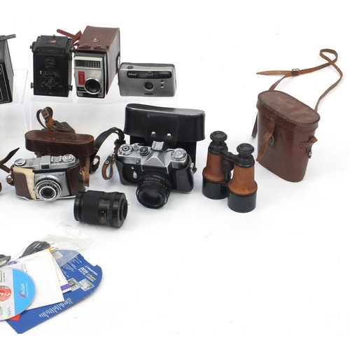 266 - Vintage cameras, lenses and accessories including Brownie, Zenit and Kodak