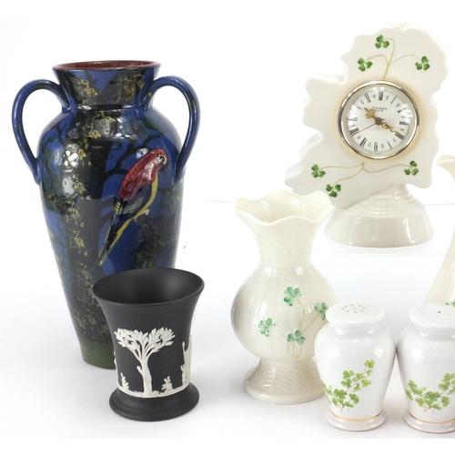 680 - China including Belleek vase, pair of Doulton Slaters vases and Wade salt and peppers