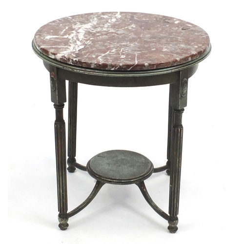 36 - Circular occasional table with marble top and fluted legs, 60cm high x 55cm in diameter