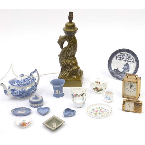 666 - Collectable china and two clocks including a Copeland Spode Italian pattern teapot, Wedgwood trinket... 