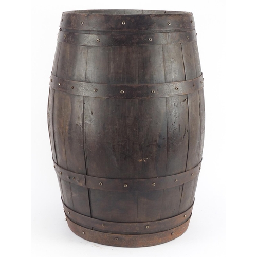 2041 - Vintage metal bound barrel cupboard, 55cm high