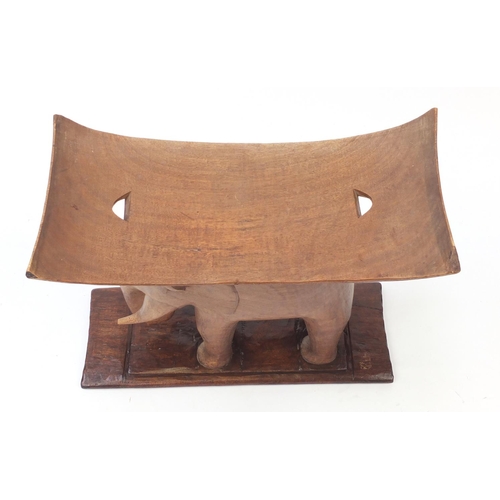 103 - Large African carved hardwood elephant seat, 51cm H x 61cm W x 29cm D