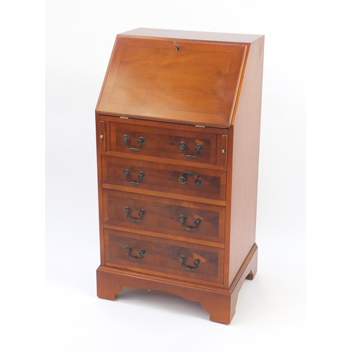 26 - Inlaid yew bureau, fitted with a fall above four drawers, 100cm H x 51cm W x 42cm D