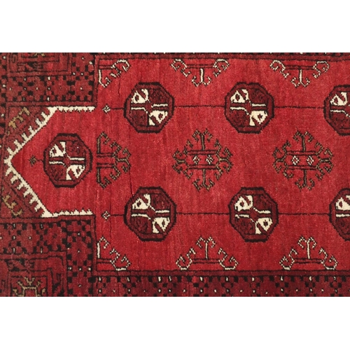 93 - Persian red ground prayer mat, with all over geometric design, 110cm x 78cm