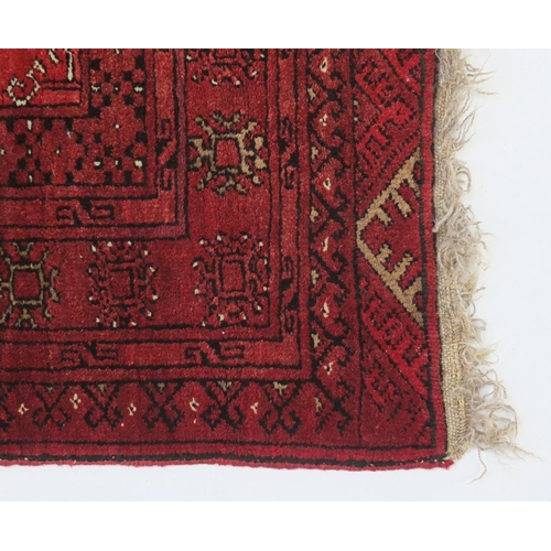 93 - Persian red ground prayer mat, with all over geometric design, 110cm x 78cm