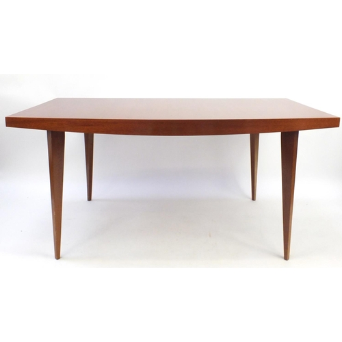 2021 - Vintage polished table, raised on tapering legs, 75cm H x 160cm W x 91cm D