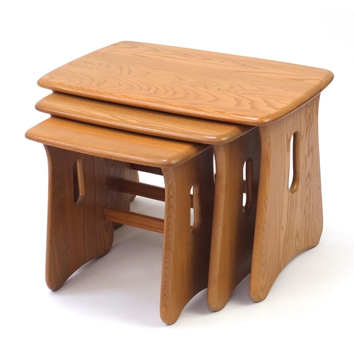 2013 - Nest of three Ercol light elm occasional tables, the largest 45cm H x 63cm W x 40.5cm D