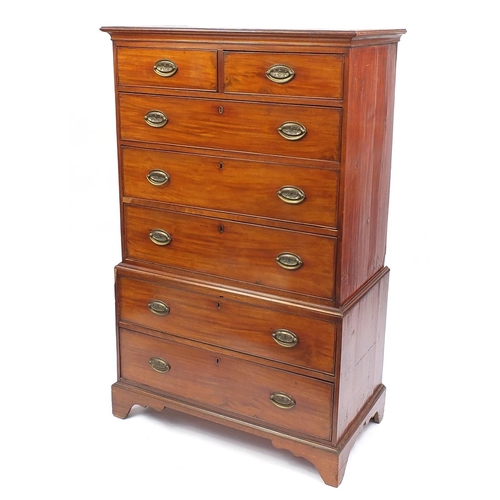 2001 - 19th Century mahogany tall boy fitted with two short above five graduated long drawers, with bracket... 