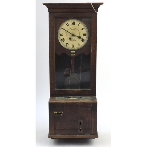 72 - Oak cased Gledhill-Brook time recorders clocking in machine, 118cm high