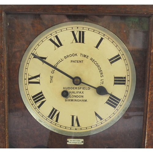 72 - Oak cased Gledhill-Brook time recorders clocking in machine, 118cm high