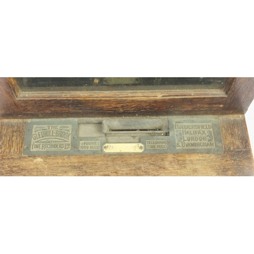 72 - Oak cased Gledhill-Brook time recorders clocking in machine, 118cm high