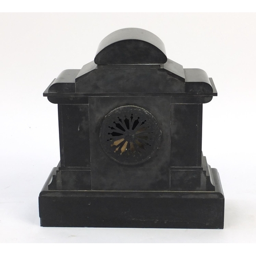 248 - Victorian black slate mantle clock, with enamel chapter ring, 38.5cm high