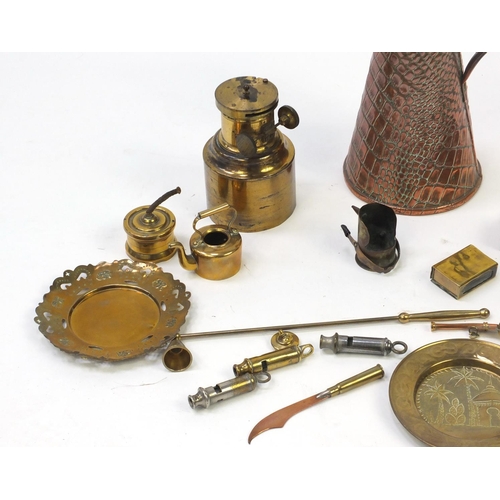 770 - Metalwares including lense, trench art and copper jug