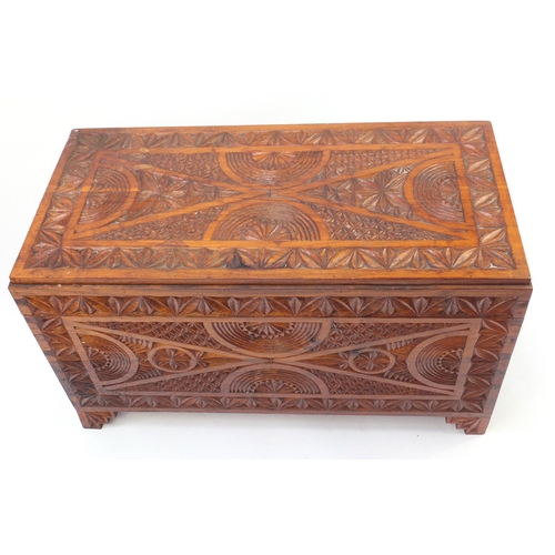 81 - Carved camphorwood trunk, 53cm H x 90cm W x 44cm D