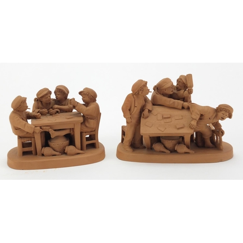 397 - Pair of terracotta figure groups, each impressed Giuseppe Grasso, the largest 13cm wide