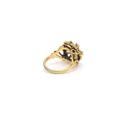 317 - Gilt metal garnet ring, size L