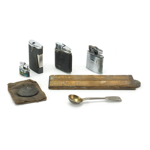 419 - Objects including 1954 Canadian crown, Victorian silver spoon, lighters and folding rule