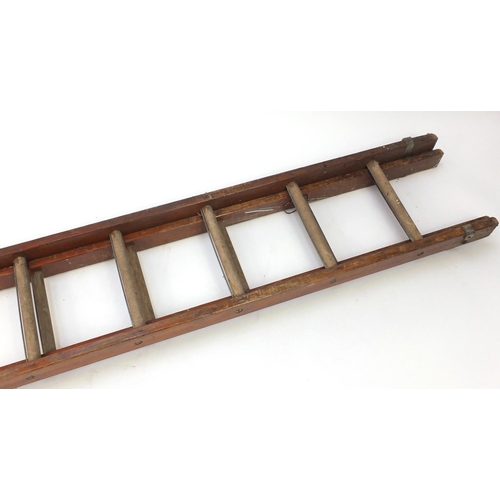 114 - Vintage wooden extending ladder