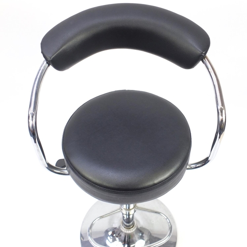 71 - Adjustable chrome breakfast stool with black leatherette seat, 100cm high