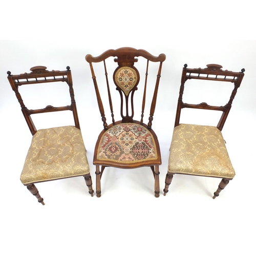 70 - Pair of Edwardian walnut chairs and one other