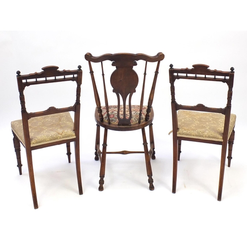 70 - Pair of Edwardian walnut chairs and one other