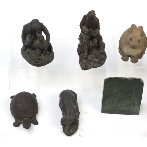 755 - Decorated bronzed and resin figures and animals