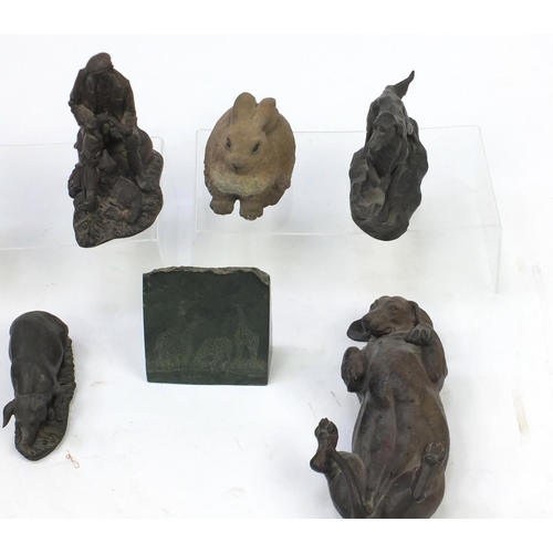 755 - Decorated bronzed and resin figures and animals