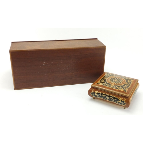 522 - Inlaid mahogany stationery box and a Sorrento style musical jewellery box