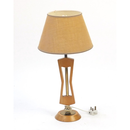 148 - Modernist light wood table lamp with shade, 60cm high