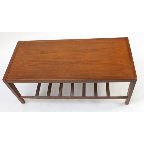 101 - Rectangular teak coffee table with under tier, 41cm H x 100cm W x 43cm D