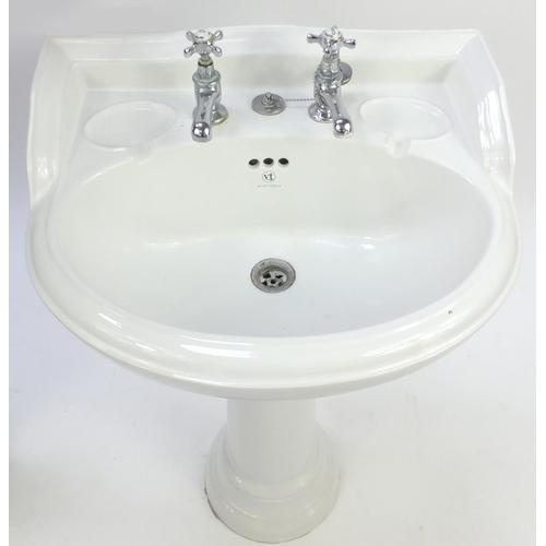 108 - Vernon Tutbury pedestal bathroom basin, approximately 85cm high