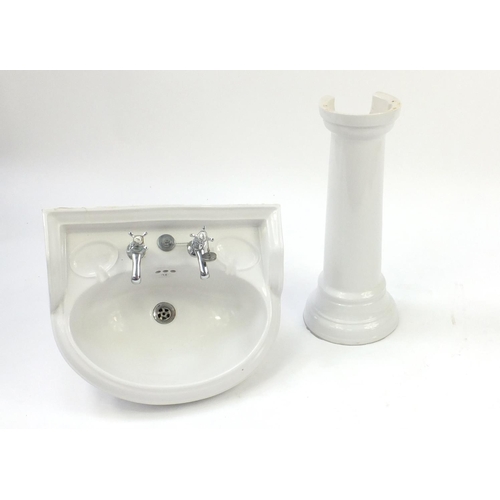 108 - Vernon Tutbury pedestal bathroom basin, approximately 85cm high