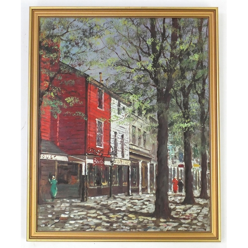 390 - Continental street scene, oil on canvas, indistinct signature, framed, 60cm x 50cm