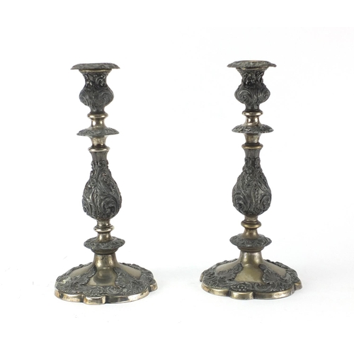 772 - Pair of Sheffield silver plated and pewter candlesticks