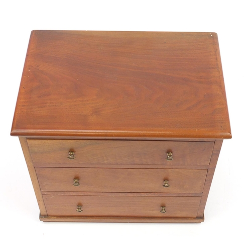 19 - Mahogany three drawer table chest, 43cm H x 45cm W x 31cm D