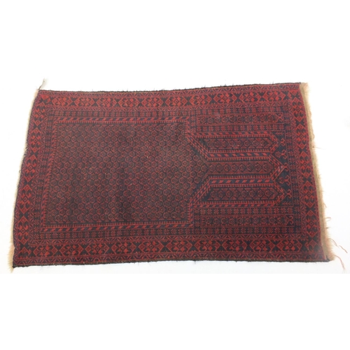 53 - Persian prayer mat, with red and blue ground, having an all over geometric design, 135cm x 83cm