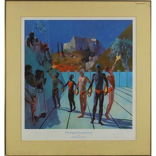 2037 - André Durand 1989 - Country Wedding, oil on canvas, together with an Olympiad Symposium print, signe... 