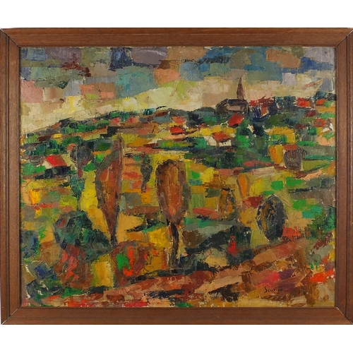 2039 - Abstract composition, continental landscape, oil on canvas, bearing a signature Soutine, framed, 64c... 