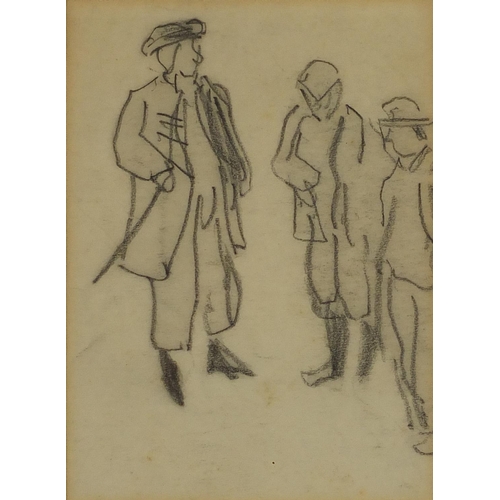 2054 - Attributed to Dame Laura Knight - Three figures, black chalk, inscribed Laura Knight 1887-1970 to th... 