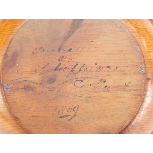 791 - 19th century treen dish, inscription to the base, 19cm in diameter