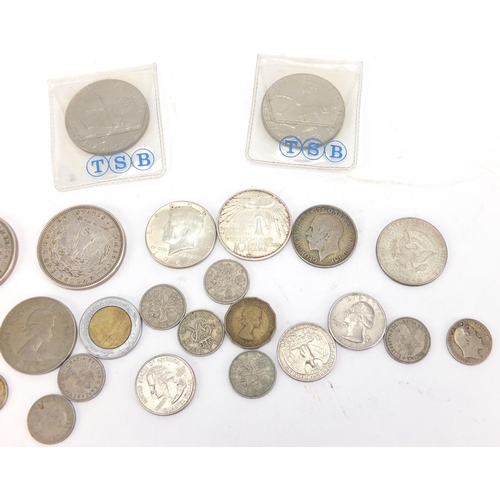 624 - Mostly British and American coinage including two 1921 silver dollars