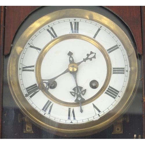 115 - Mahogany wall hanging Vienna regulator style wall clock, with enamelled dial, 92cm in length