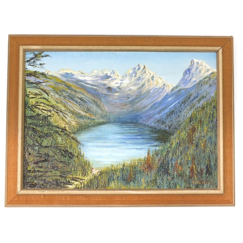 348 - Freeman, Oil impasto, mountains, contemporary framed, 75cm x 55cm