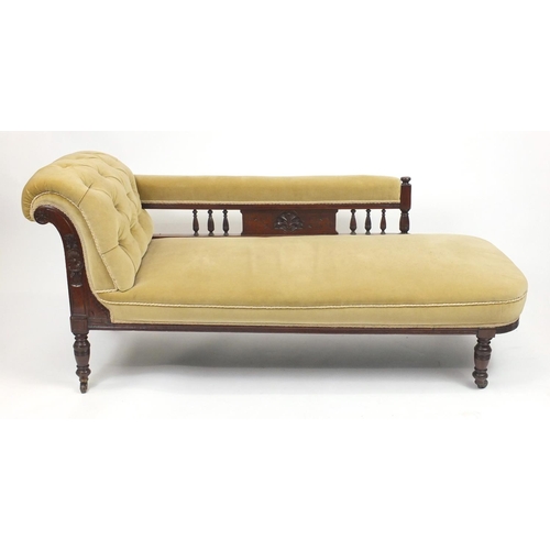2002 - Edwardian five piece carved walnut salon suite including a chaise lounge, the largest 77cm H x 170cm... 