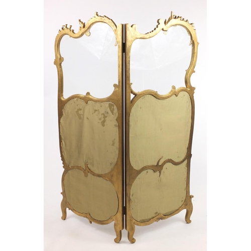 2006 - French style gilt two fold screen, hand painted with flowers, 159cm high x 120cm wide