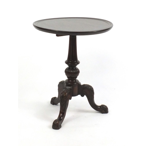 2019 - Carved mahogany tripod occasional table, with dish top, 63cm high x 51cm in diameter