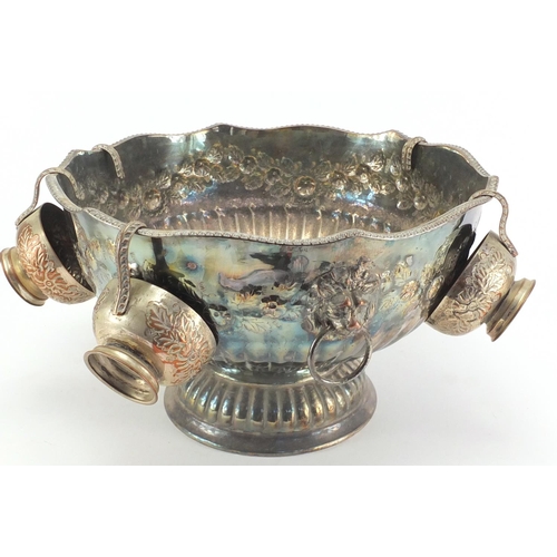 136 - Silver plated punch bowl, with cups and ladle