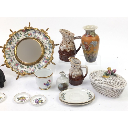 662 - China and pottery including Royal Worcester dishes, Satsuma vase and a Burslem mirror